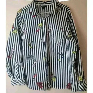 Torrid Womens Black & White Striped Floral Button Front Shirt Top Size 3X